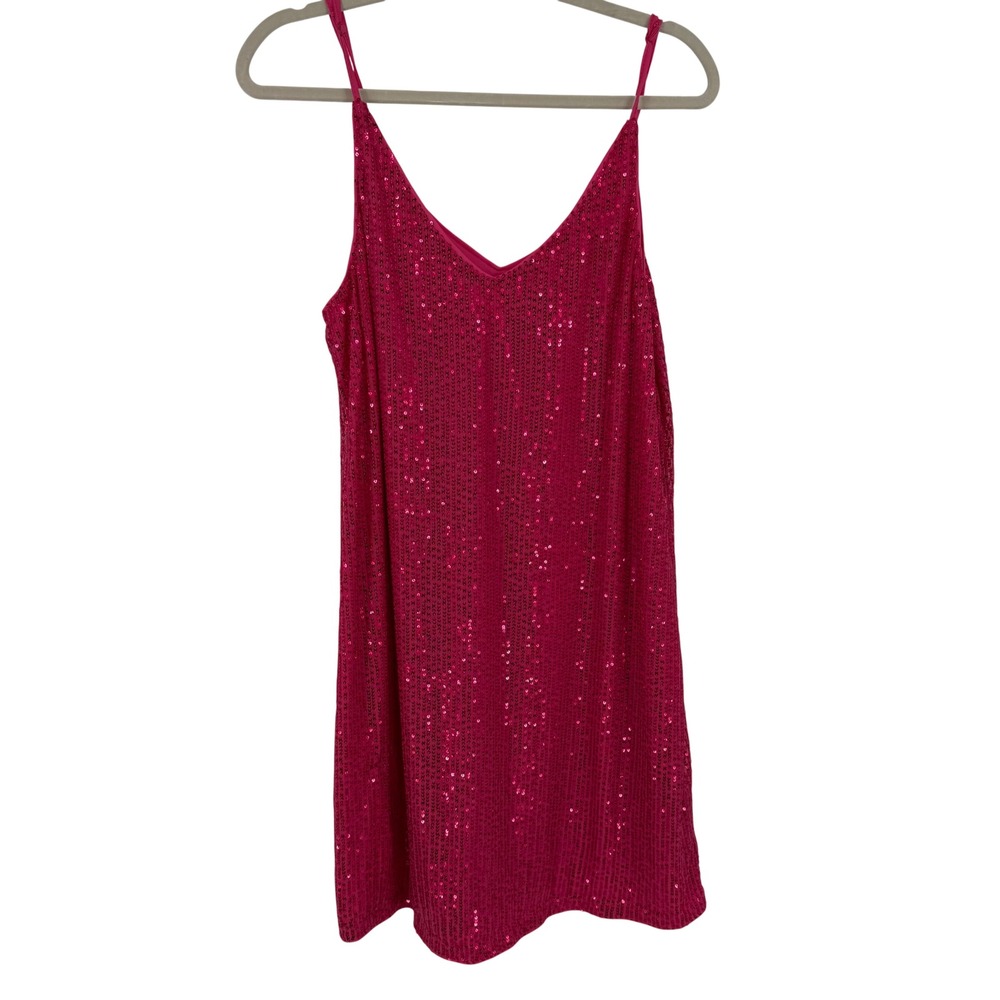 Emery Rose Sequin Mini Dress Womens XL Pink Excellent Adjustable Straps V-Neck